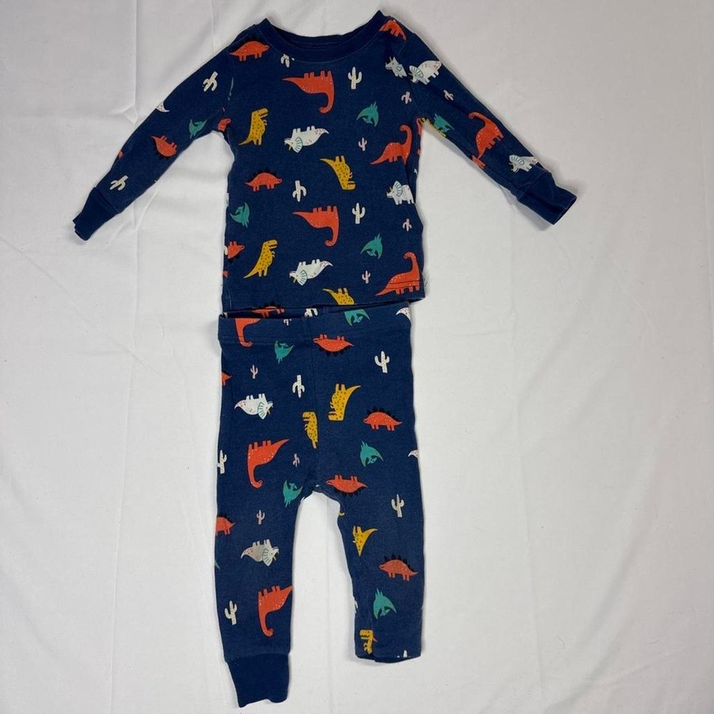 Navy blue dinosaur print long sleeve pajamas